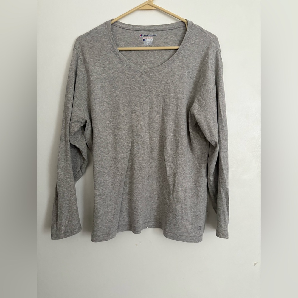 Long Sleeve Champion Gray Shirt Cotton/poly Blend Xl